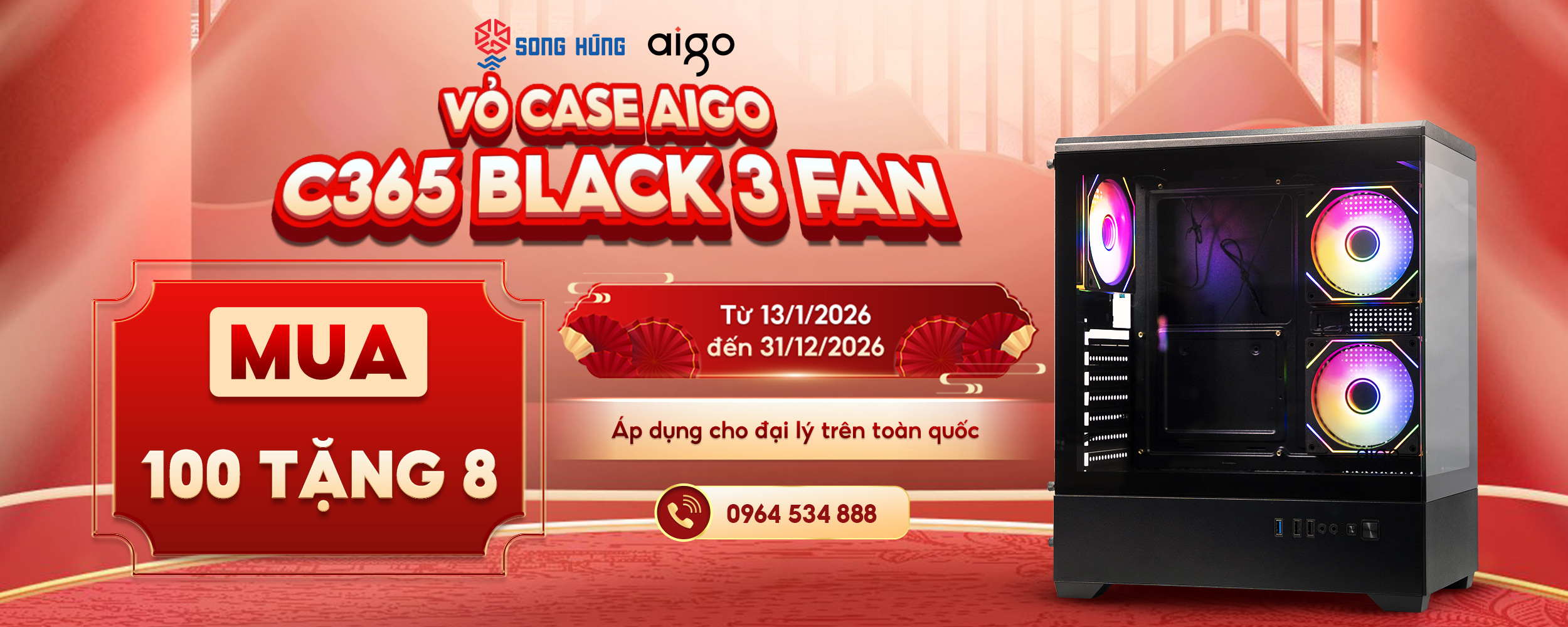 Mua 100 Tặng 8 AIGO C365 - Case Sẵn 3 Fan, Giá Tốt Cho Đại Lý
