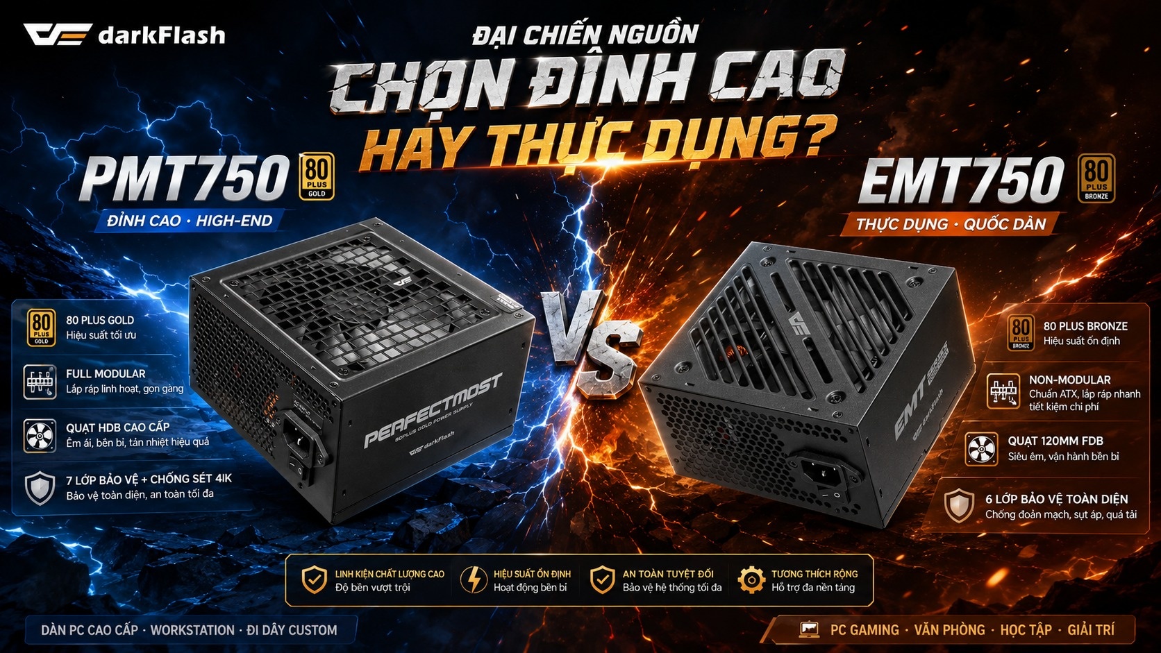 So sánh darkFlash PMT750 vs EMT750: Chọn nguồn nào cho PC hiệu năng cao?