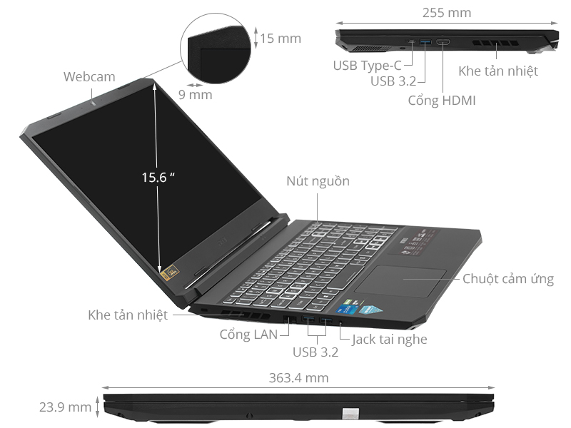 Laptop Acer Gaming Nitro 5 AN515-57-71VV (NH.QENSV.005) (i7 11800H/8GB Ram/512GB SSD/RTX3050 4G/15.6 inch FHD 144Hz/Win 11/Đen)