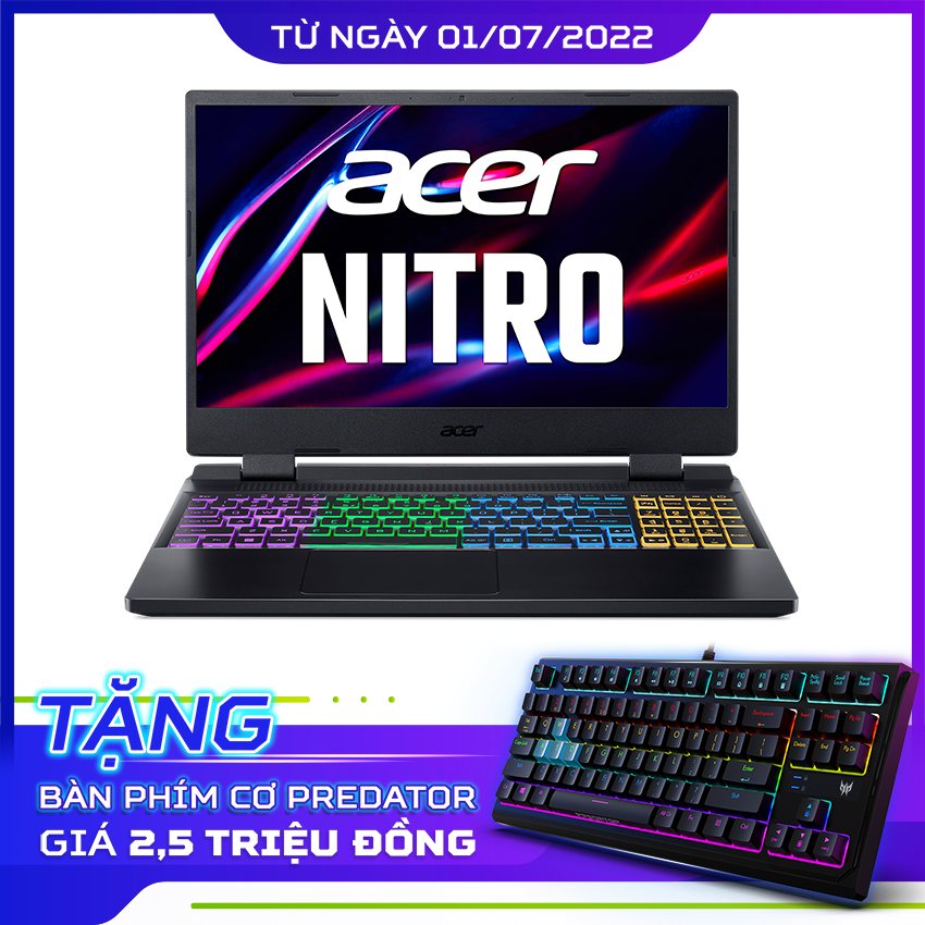 Laptop Acer Gaming Nitro 5 Tiger AN515-58-52SP (NH.QFHSV.001) (i5 12500H/8GB Ram/512GB SSD/RTX3050 4G/15.6 inch FHD 144Hz/Win 11/Đen) (2022)