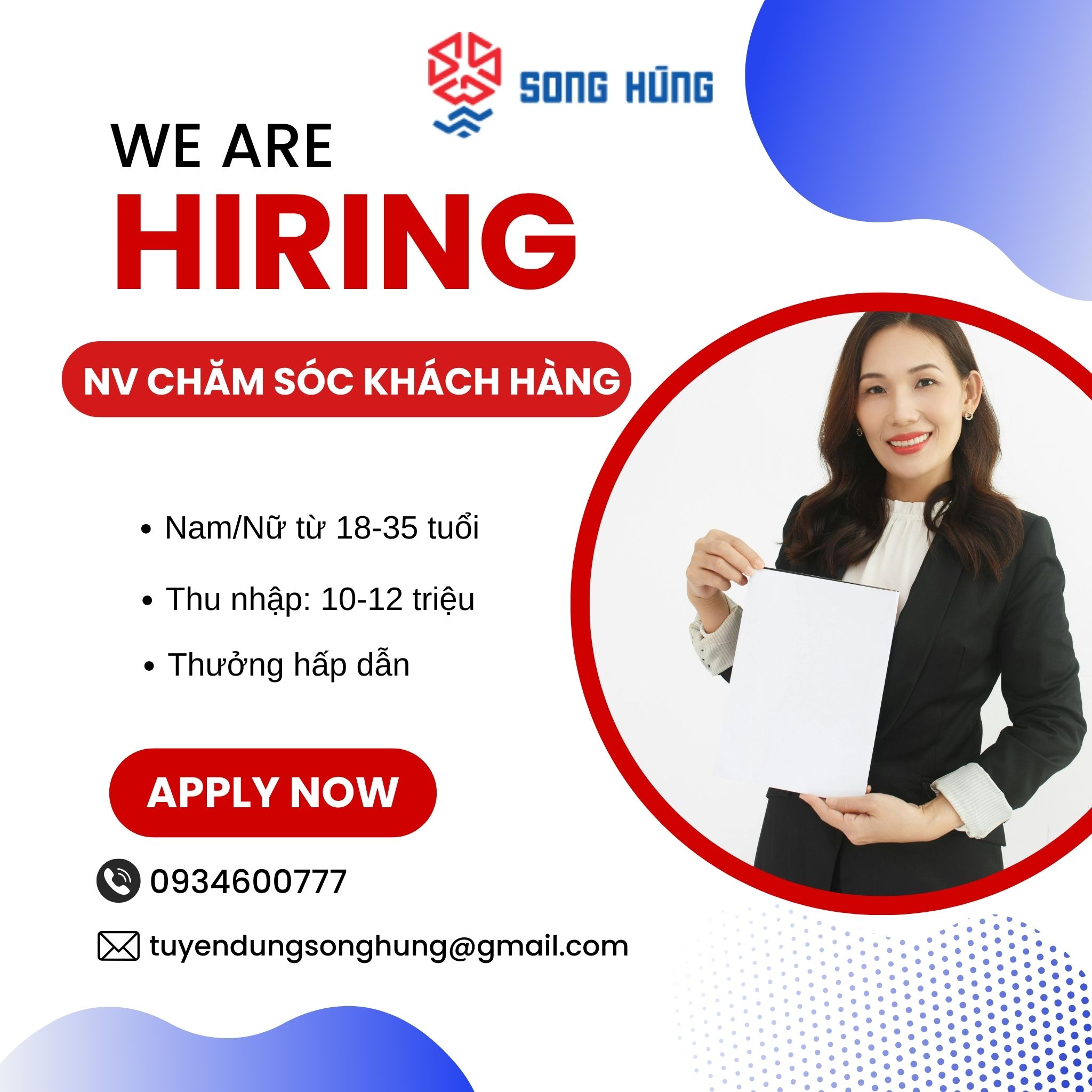 Tuyển dụng Nhân viên Chăm sóc Khách hàng - Thu nhập 10 – 12 triệu/Tháng